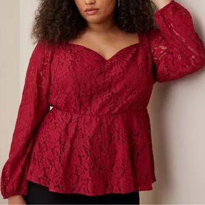 Torrid Peplum Rhubarb lace puff sleeve top